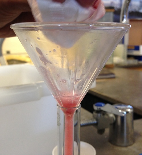 Filtering the liquid from the strawberry mixture